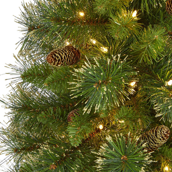 5’ Golden Tip Washington Pine Artificial Christmas Tree with 150 Clear Lights, Pine Cones and 432 Bendable Branches