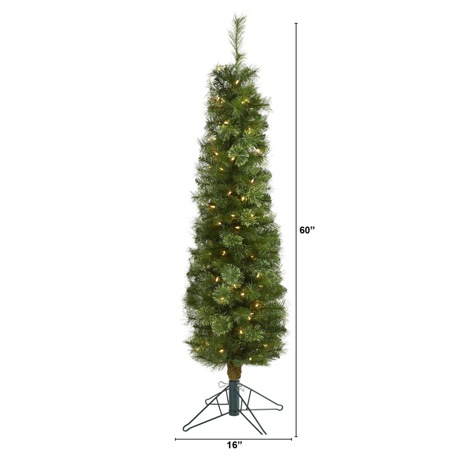 5' Green Pencil Artificial Christmas Tree with 100 Clear (Multifunction) LED Lights and 198 Bendable Branches