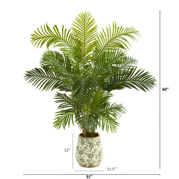 5’ Hawaii Palm Artificial Tree in Floral Print Planter