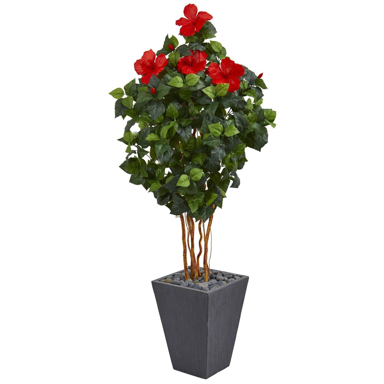 5’ Hibiscus Artificial Tree in Slate Planter