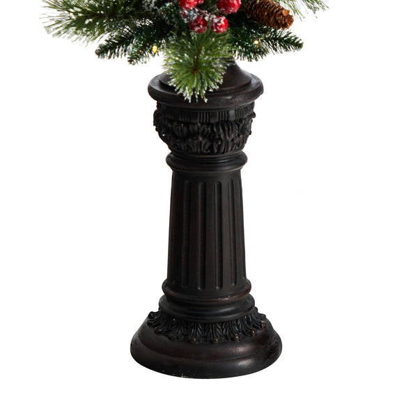 5' Holiday Decorated Lamp Post with Greenery, Berries and 30 LED Lights