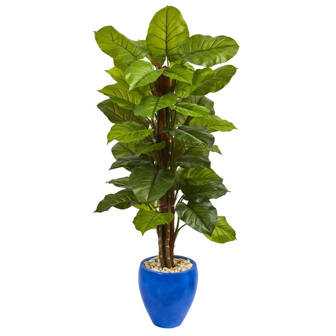 faux philodendron stem 5' Large Leaf Philodendron Artificial Plant in Blue Planter (Real Touch)