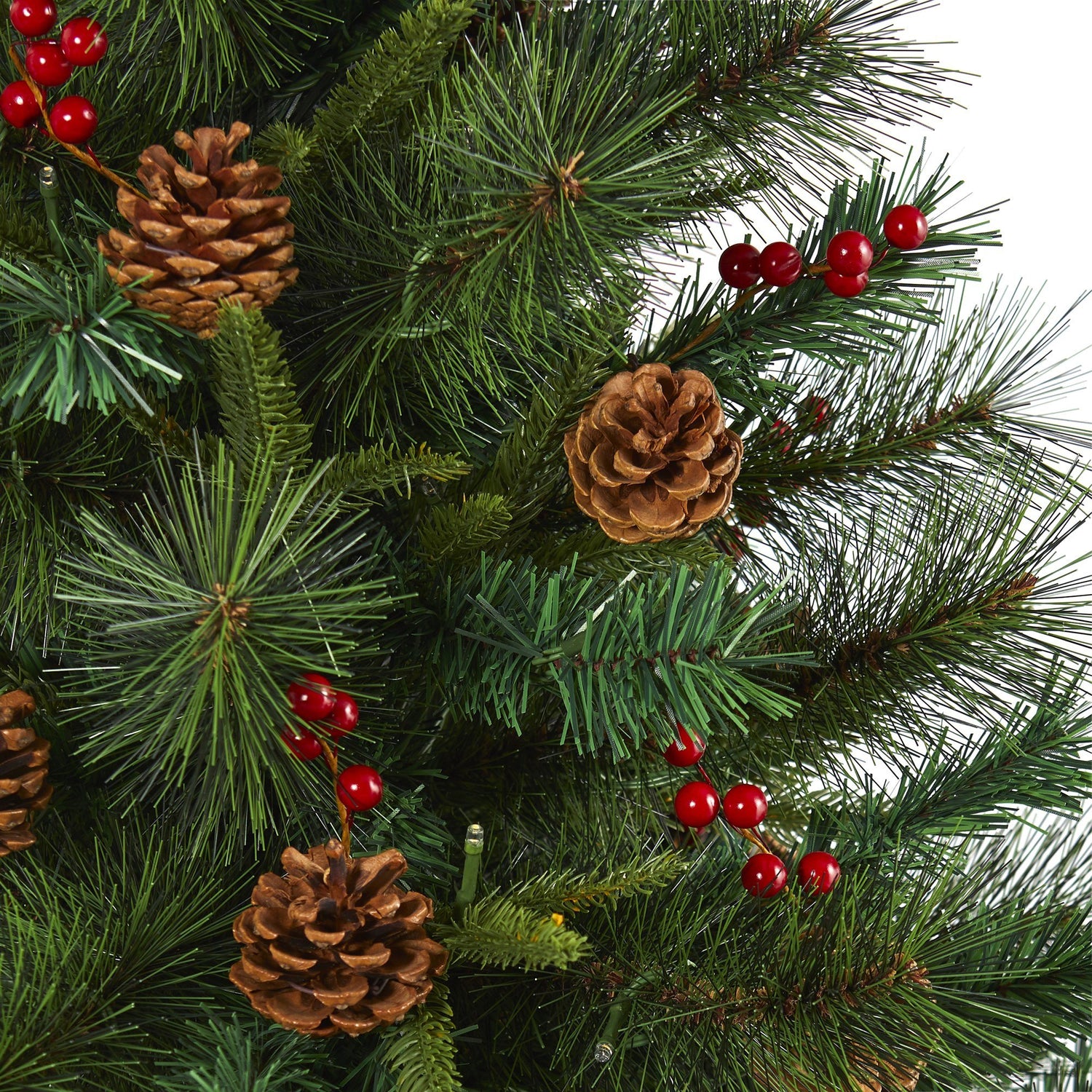 5’ Mixed Pine Artificial Christmas Tree with 150 Clear LED Lights, Pine Cones and Berries
