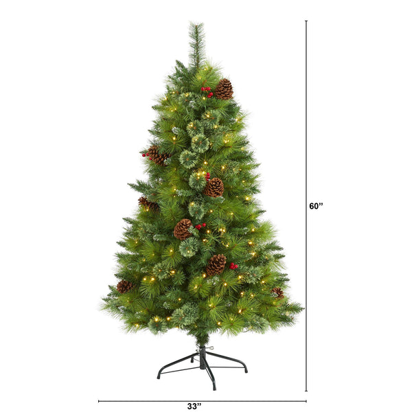 5’ Montana Mixed Pine Artificial Christmas Tree with Pine Cones, Berries and 250 Clear LED Lights