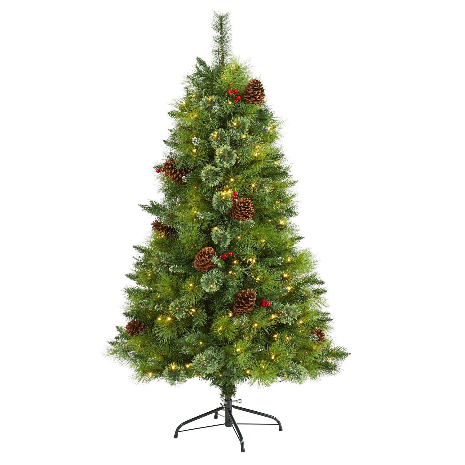 5’ Montana Mixed Pine Artificial Christmas Tree with Pine Cones, Berries and 250 Clear LED Lights