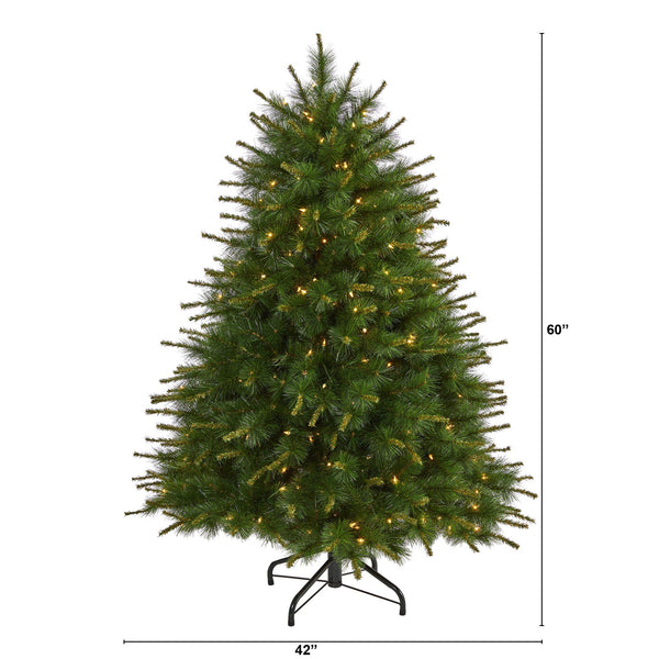 5’ New England Pine Artificial Christmas Tree with 200 Clear Lights and 492 Bendable Branches