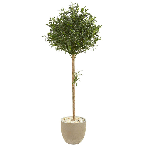5’ Olive Topiary Artificial Tree in Sand Stone Planter