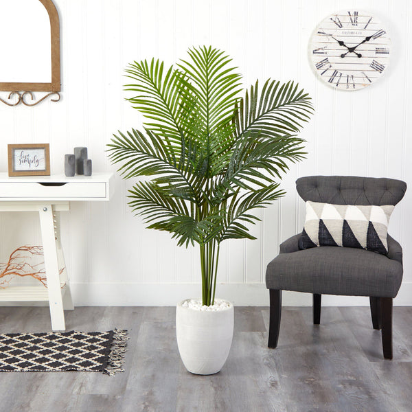 5’ Artificial Paradise Palm Tree in White Planter
