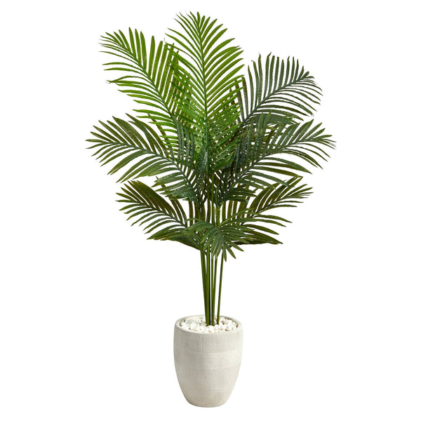 5’ Artificial Paradise Palm Tree in White Planter