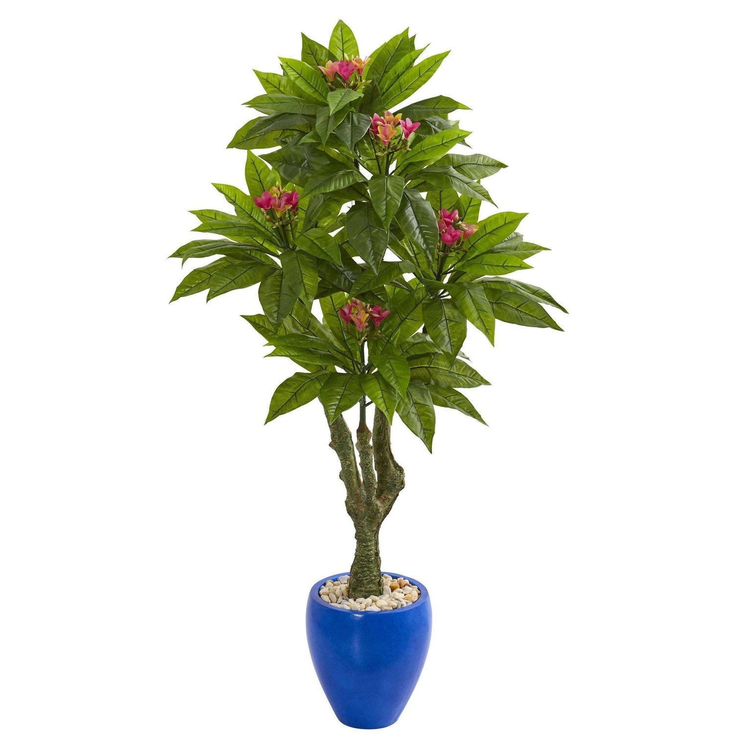 5’ Plumeria Artificial Tree in Decorative Blue Planter (Indoor/Outdoor)
