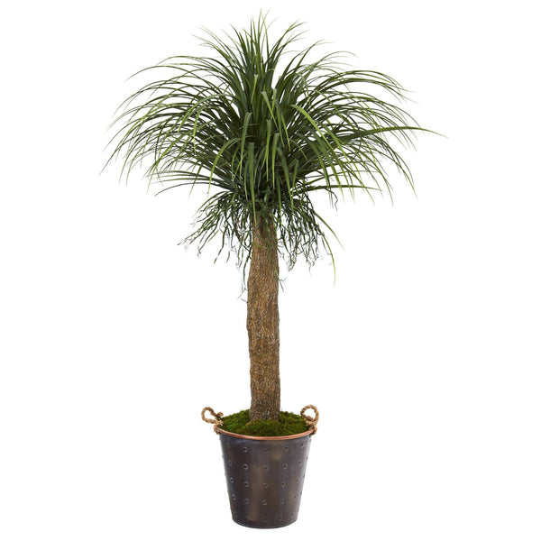 5’ Pony Tail Palm Artificial Plant in Decorative Metal Pail with Rope