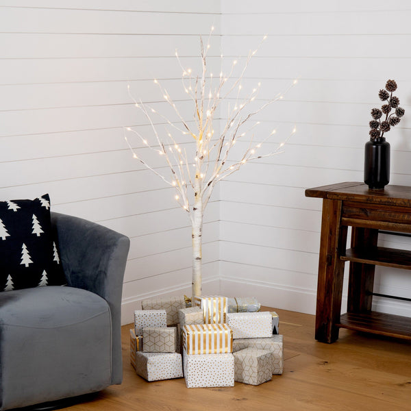 5' Pre-Lit Artificial Birch Tree with 76 Warm White LED Lights