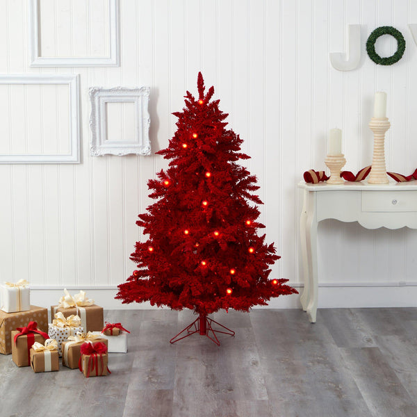 5' Red Flocked Fraser Fir Artificial Christmas Tree