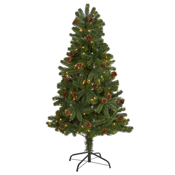 5' Rocky Mountain Spruce Artificial Christmas Tree with Pinecones and 100 Clear LED Lights