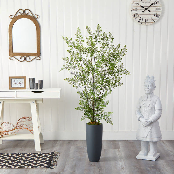 5’ Ruffle Fern Artificial Tree in Gray Planter