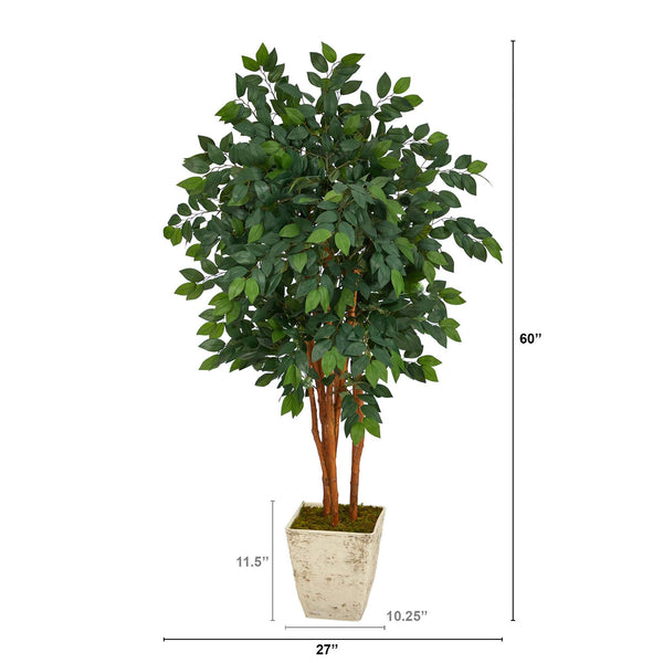 5’ Sakaki Artificial Tree in Country White Planter