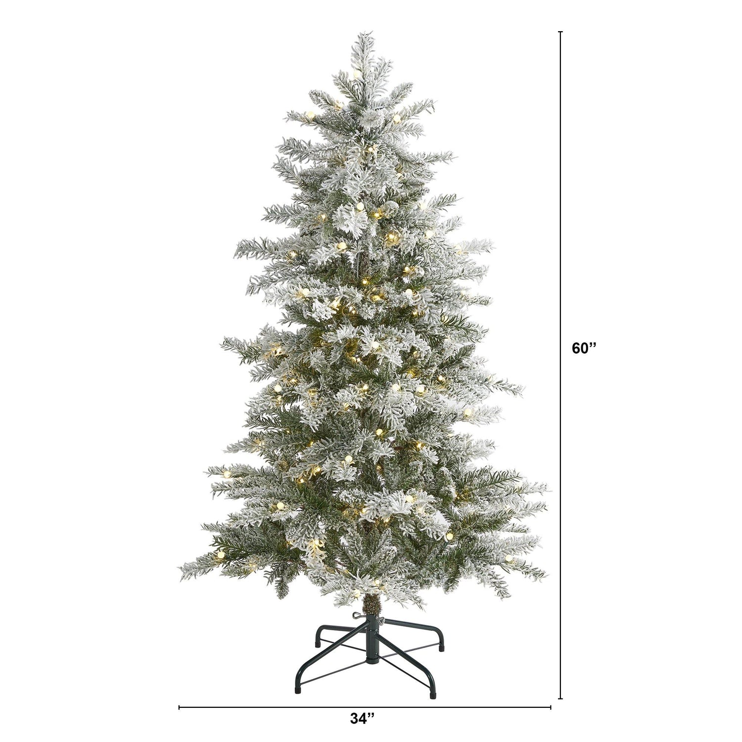 5’ Slim Flocked Nova Scotia Spruce Artificial Christmas Tree with 150 Warm White LED Lights and 433 Bendable Branches