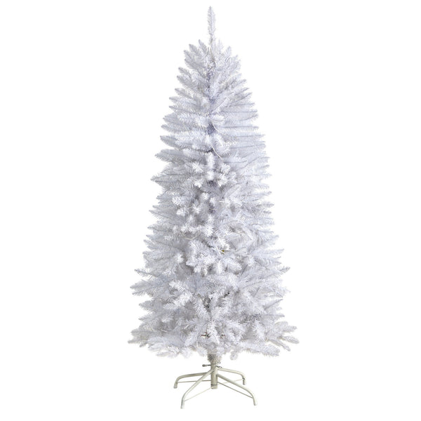 5’ Slim White Artificial Christmas Tree with 150 Warm White LED Lights and 491 Bendable Branches