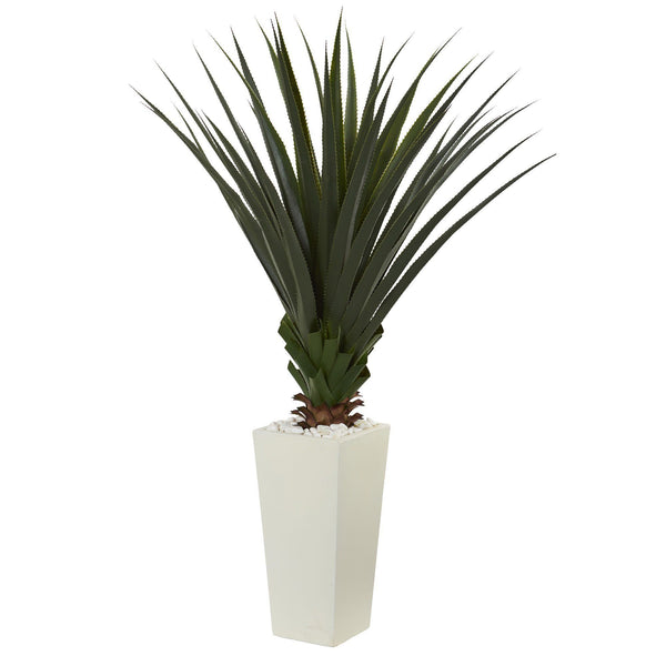 5' Spiky Agave Artificial Plant in White Tower Planter