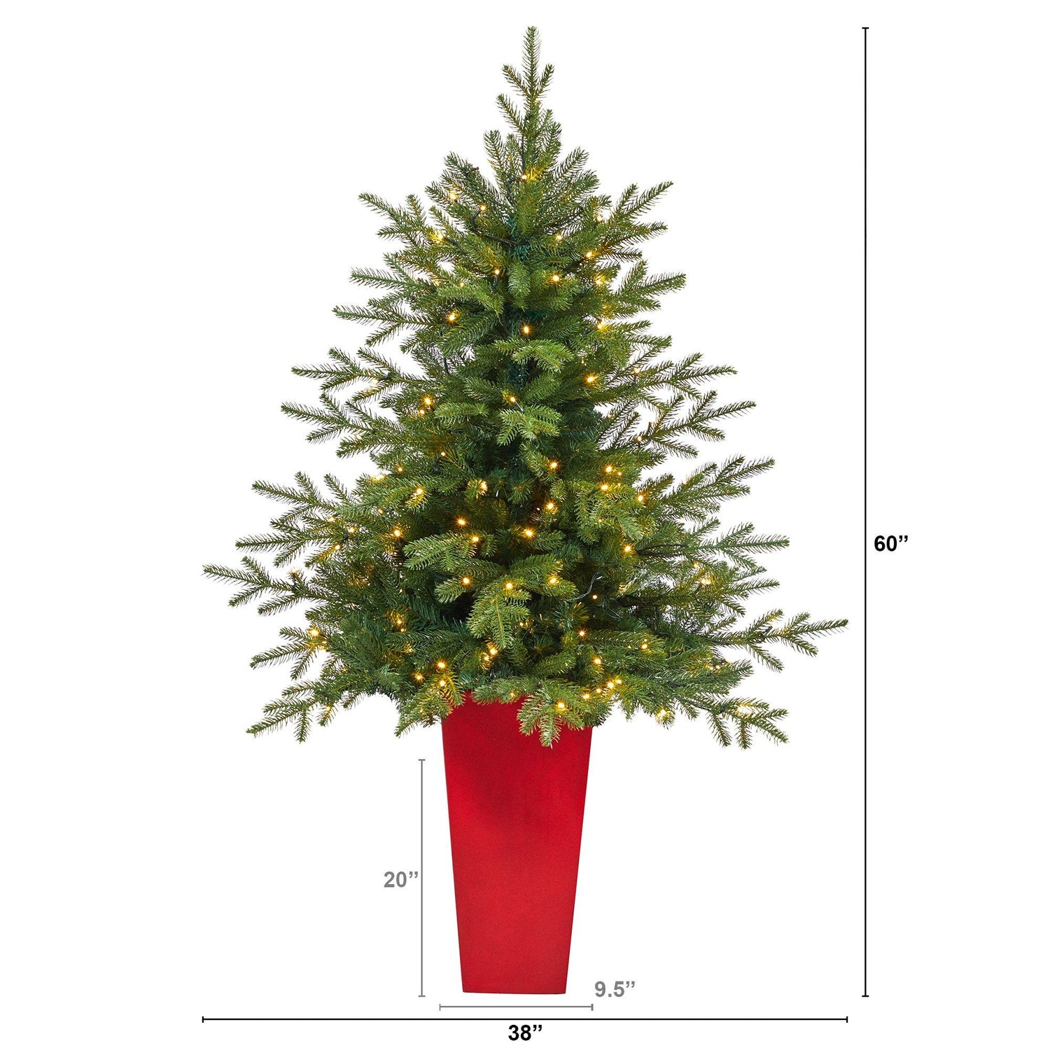 5’ Swedish Fir Artificial Christmas Tree with 160 Warm White LED Lights and 403 Bendable Branches in Tower Planter