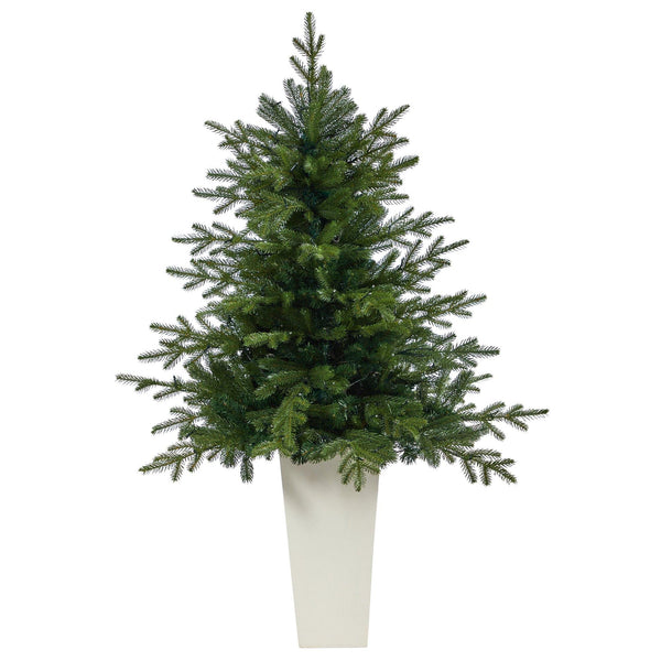 5’ Swedish Fir Artificial Christmas Tree with 160 Warm White LED Lights and 403 Bendable Branches in Tower Planter