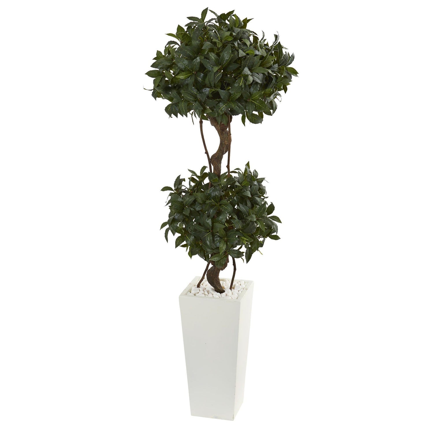 5’ Sweet Bay Artificial Double Topiary in White Tower Planter