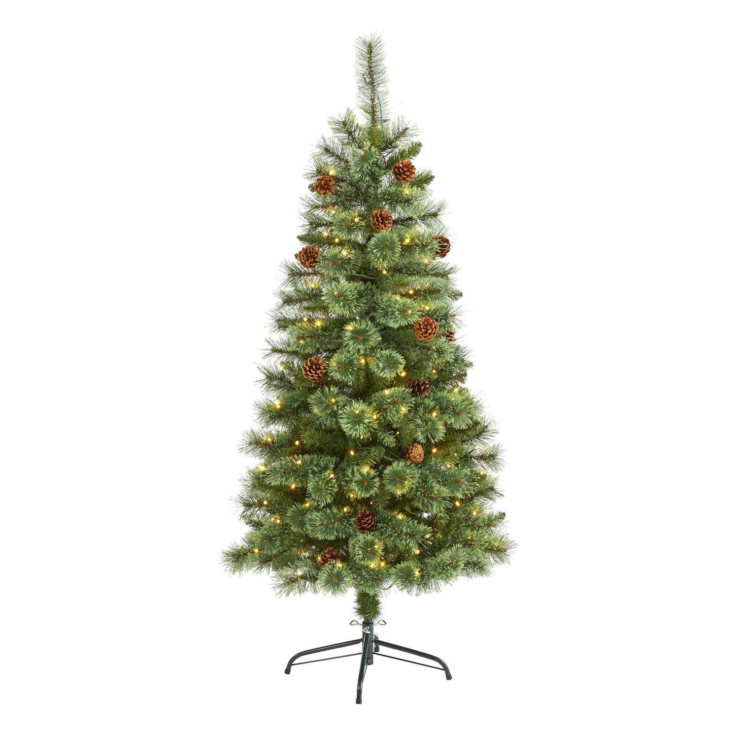 5’ White Mountain Pine Artificial Christmas Tree with 200 Clear LED Lights and Pine Cones