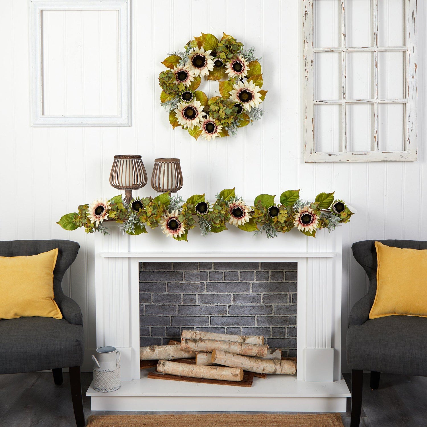 5’ White Sunflower and Hydrangea Artificial Garland