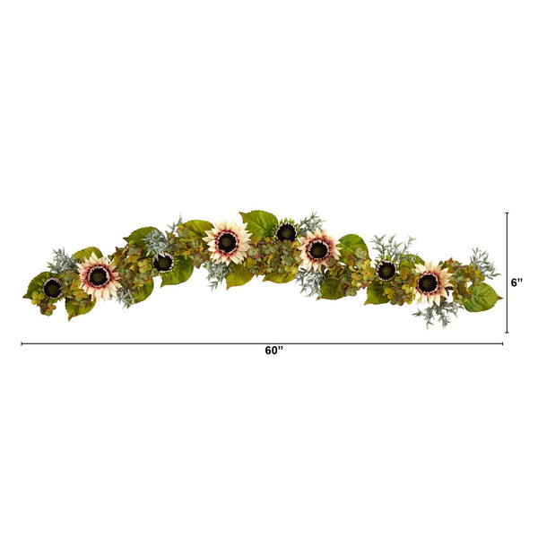 5’ White Sunflower and Hydrangea Artificial Garland