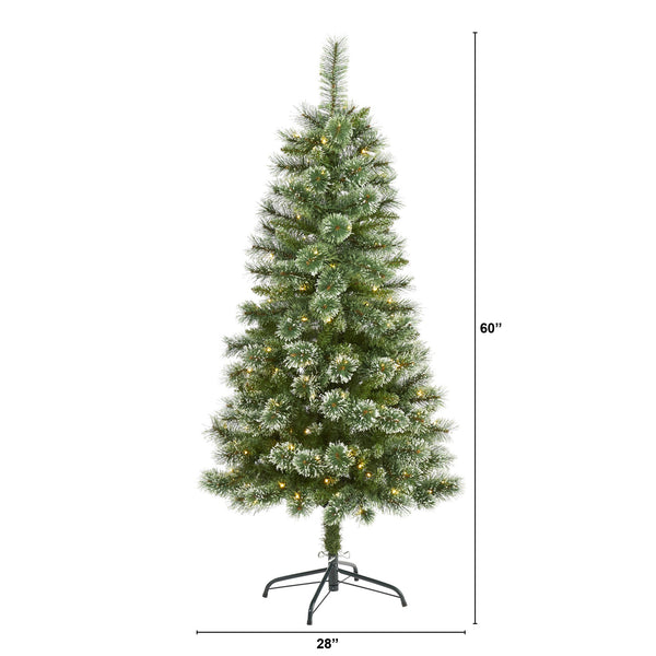 5’ Wisconsin Slim Snow Tip Pine Artificial Christmas Tree with 150 Clear LED Lights