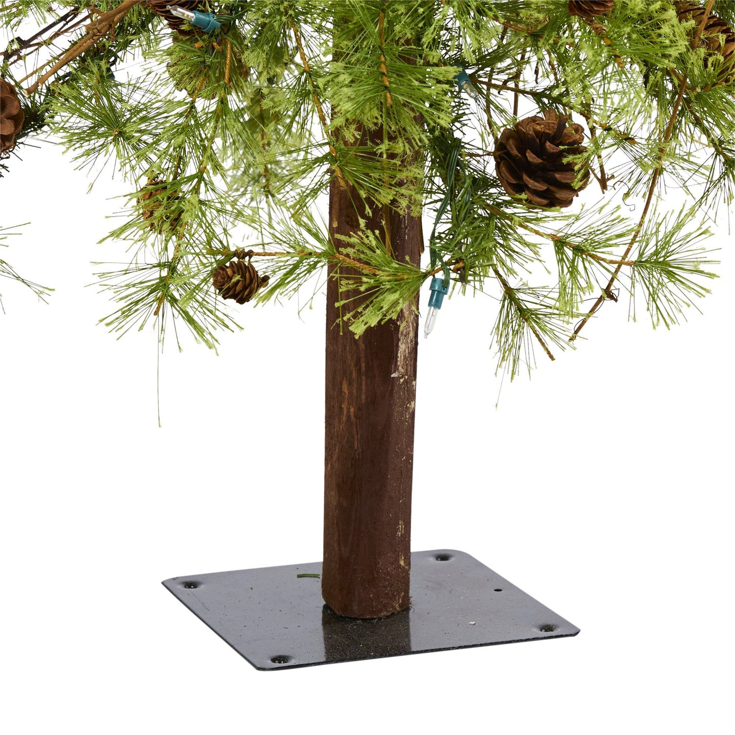 5' Wyoming Alpine Artificial Christmas Tree with 100 Clear (multifunction) LED Lights and Pine Cones on Natural Trunk