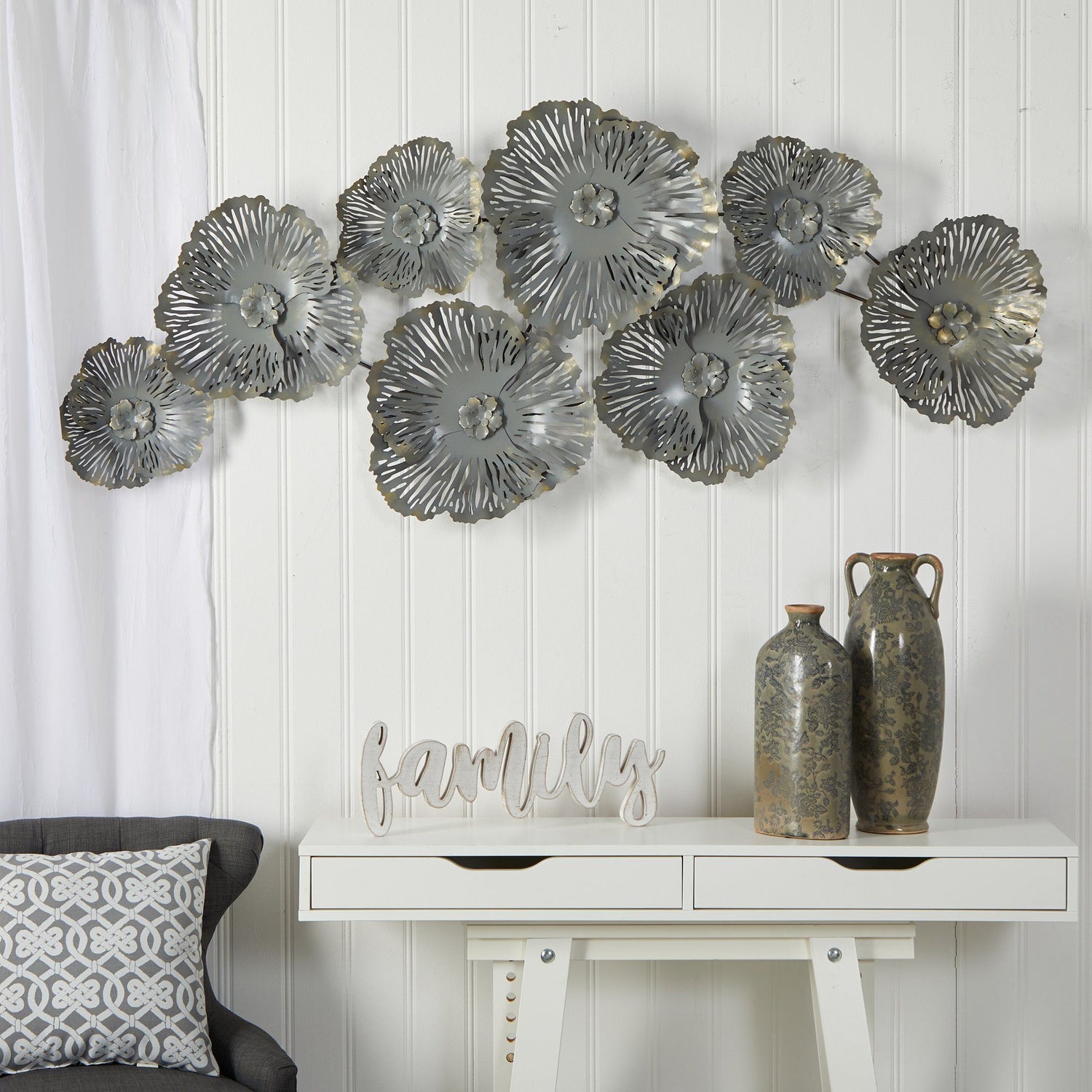 5’ x 2’ Floating Metal Floral Wall Art Decor