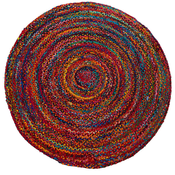 5’ x 5’ Hand Braided Boho Colorful Chindi Round Rug