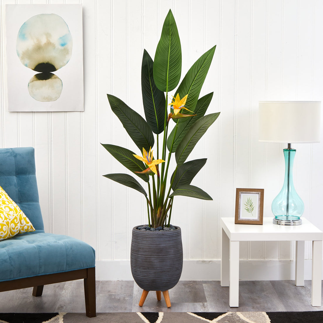 indoor artificial plant with stand 50” Bird of Paradise Artificial Plant in Gray Planter with Stand (Real  Touch)