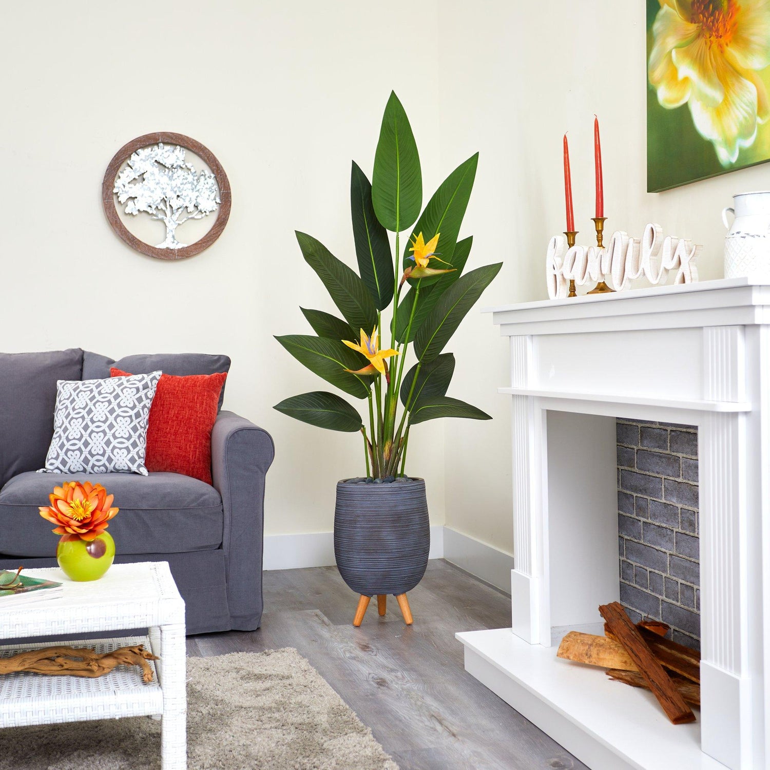 50” Bird of Paradise Artificial Plant in Gray Planter with Stand (Real Touch)