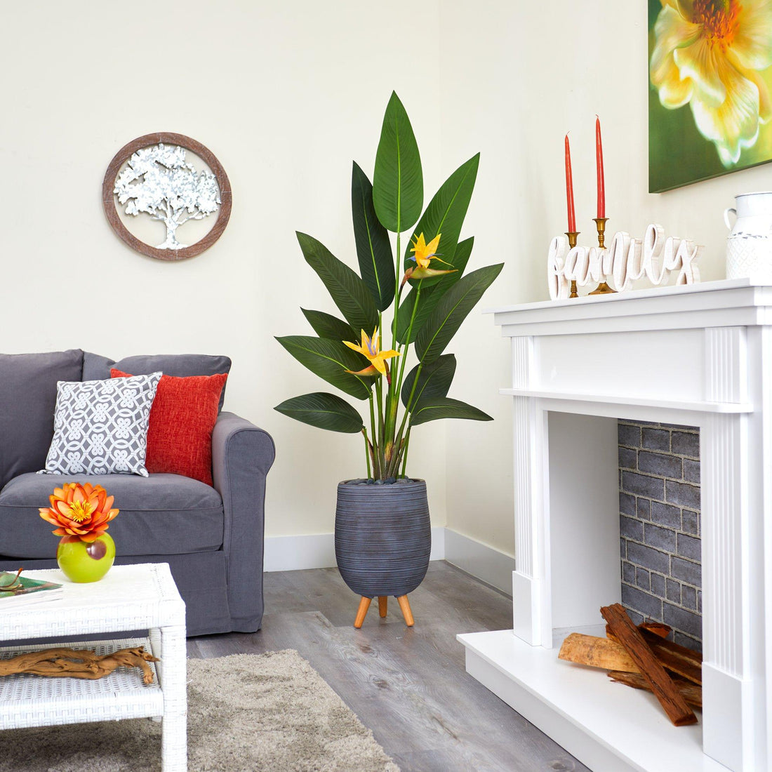 artificial plant with pot and stand 50” Bird of Paradise Artificial Plant in Gray Planter with Stand (Real  Touch)
