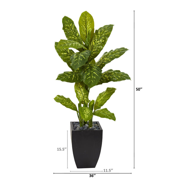 50” Dieffenbachia Artificial Plant in Black Planter (Real Touch)