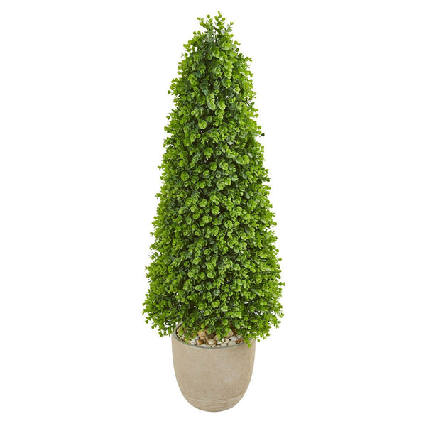50” Eucalyptus Topiary Artificial Tree in Sandstone Planter (Indoor/Outdoor)