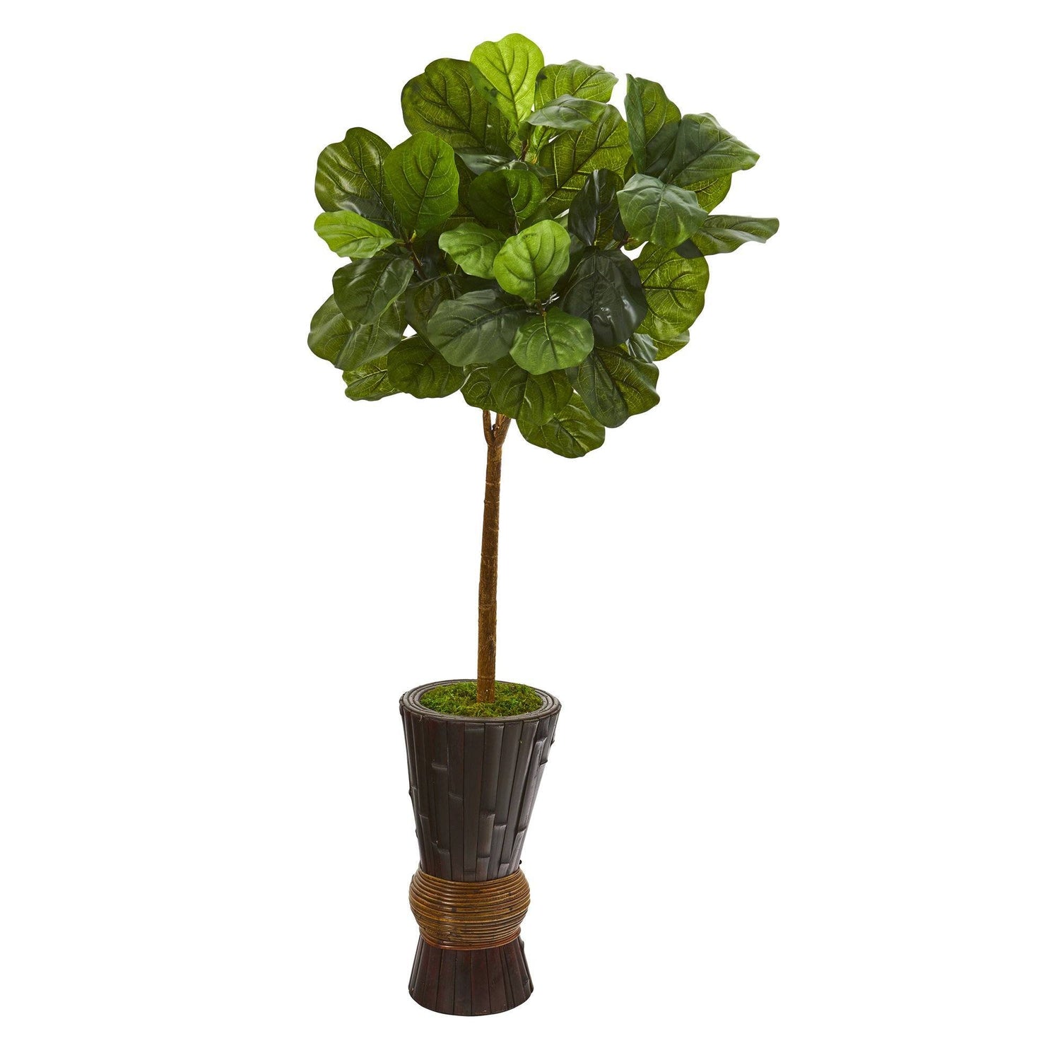 50” Fiddle Leaf Artificial Tree in Bamboo Planter (Real Touch)