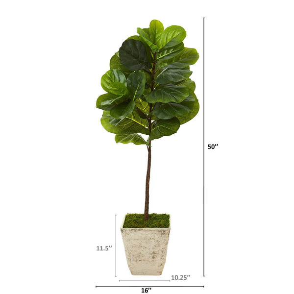 50” Fiddle Leaf Artificial Tree in Country White Planter (Real Touch)