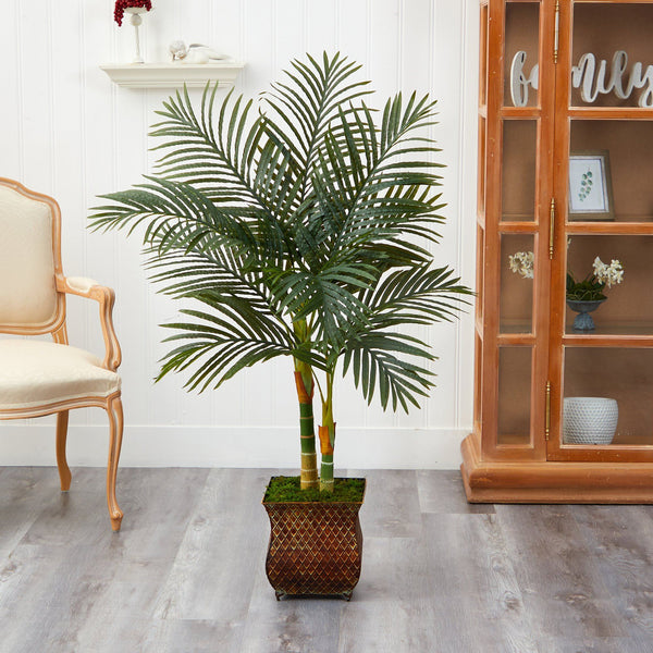 50” Golden Cane Artificial Palm Tree in Metal Planter