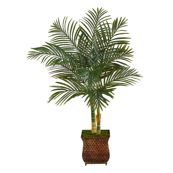 50” Golden Cane Artificial Palm Tree in Metal Planter