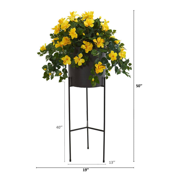 50” Hibiscus Artificial Plant in Black Planter with Stand