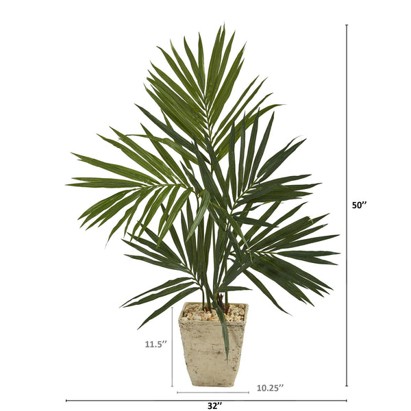 50” Kentia Artificial Palm Tree in Country White Planter