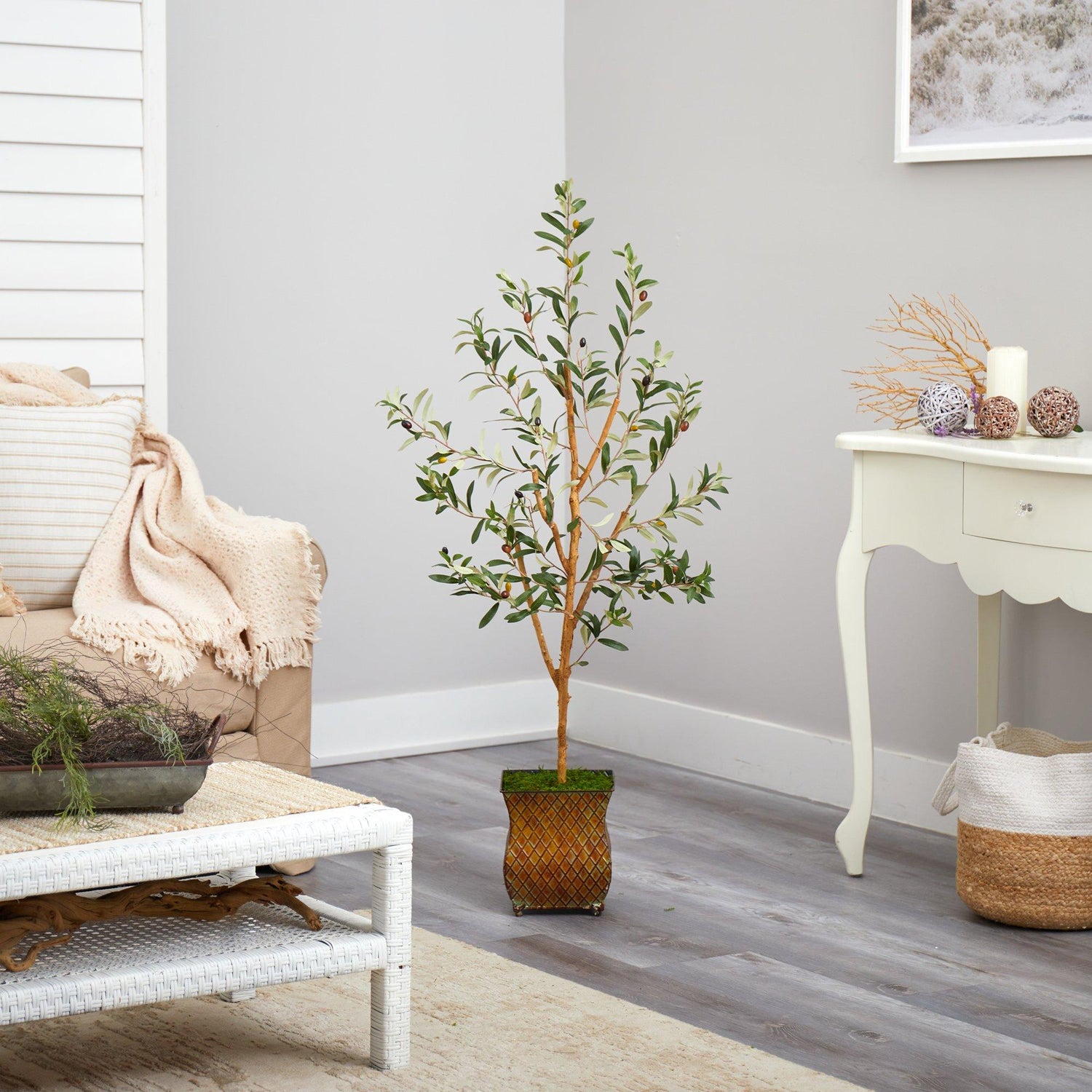 50” Olive Artificial Tree in Metal Planter