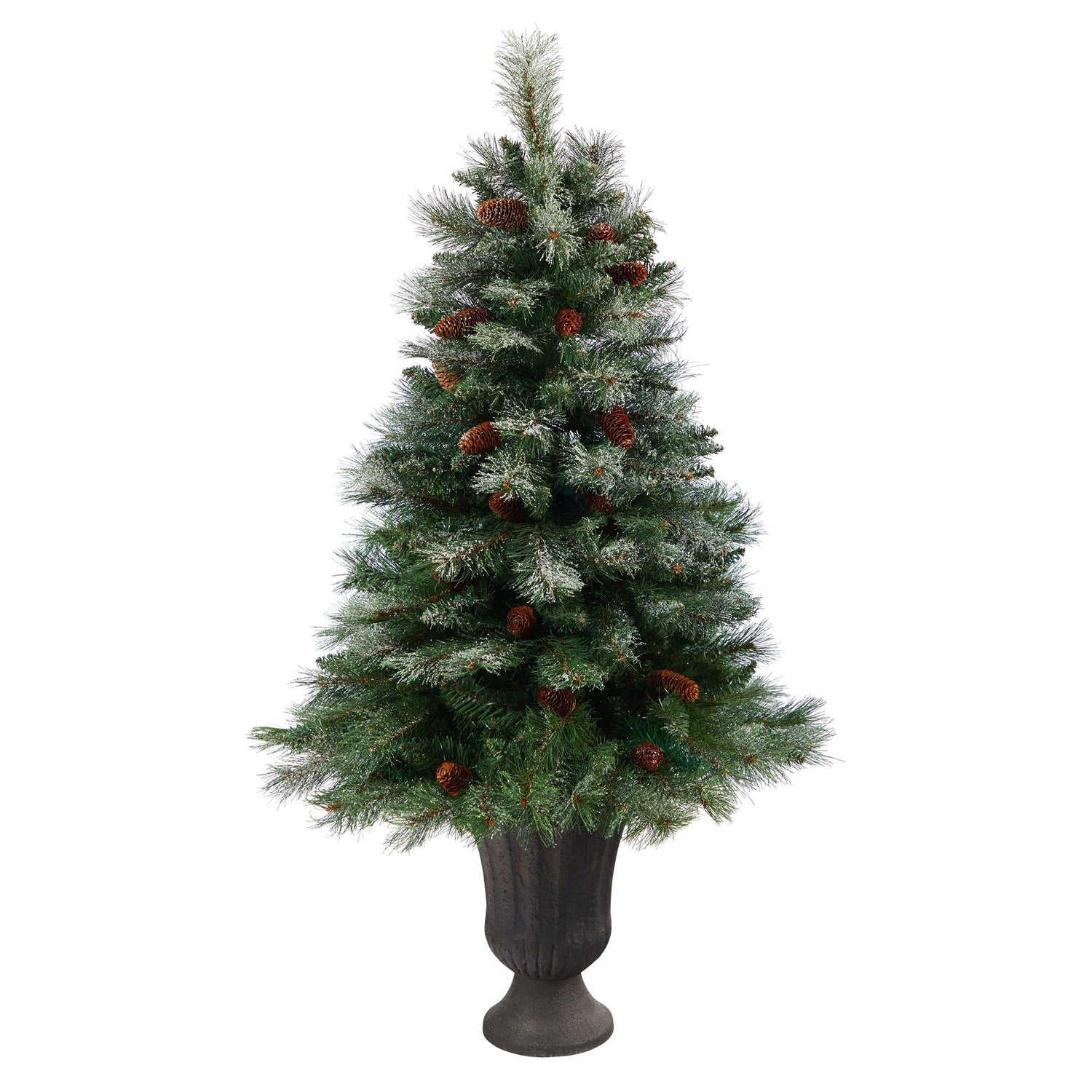 50” Snowed French Alps Mountain Pine Artificial Christmas Tree with 237 Bendable Branches and Pine Cones in Charcoal Planter