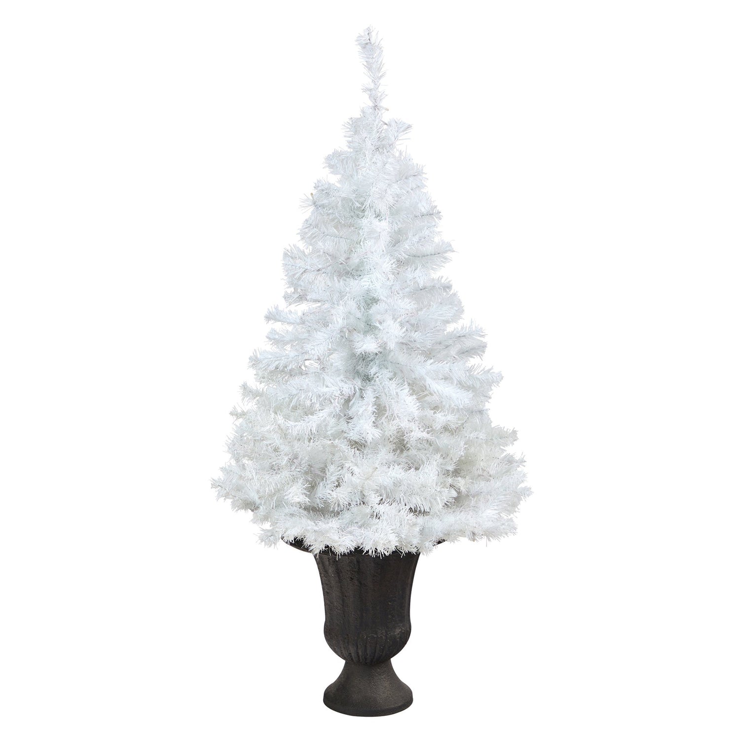 50” White Artificial Christmas Tree with 100 Clear LED Lights in Charcoal Planter