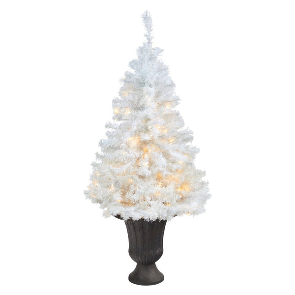 50” White Artificial Christmas Tree with 100 Clear LED Lights in Charcoal Planter
