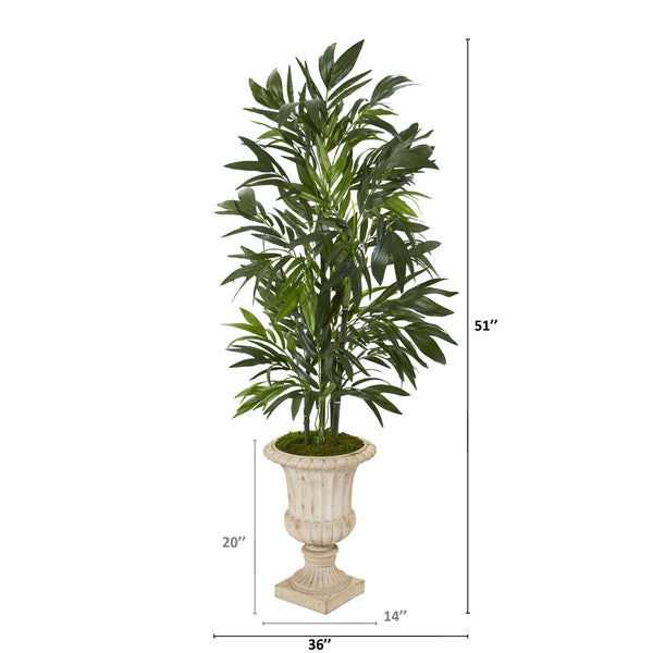 51” Bamboo Palm Artificial Tree in Sand Finished Urn