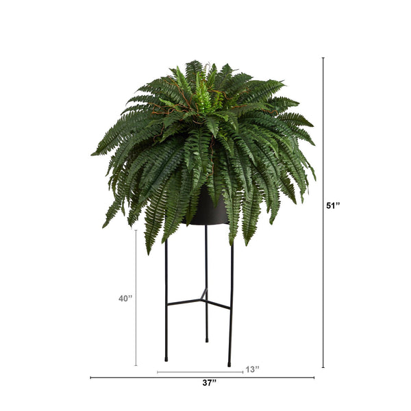 51” Boston Fern Artificial Plant in Black Planter with Stand